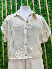 Cream Floral Embroidered Crop Blouse