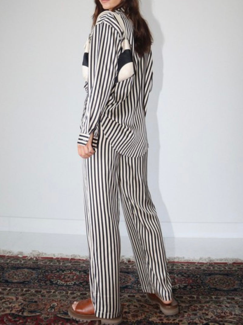 Cream Black Stripe Satin Blouse