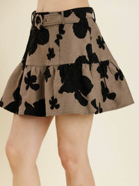 Beautiful Mocha Black Flowers EMbossed Skirt