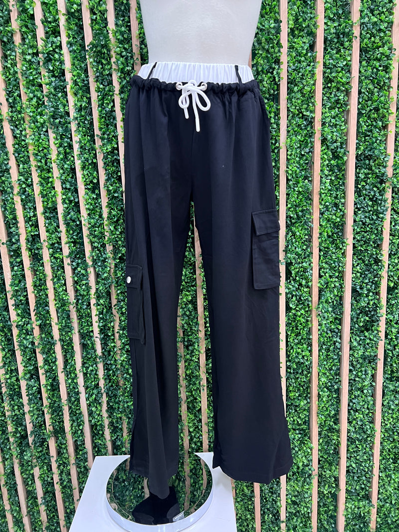 White Trim Elastic Waist Cargo