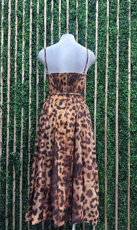 Exquisite Rhinestone Trim Leopard Bustier Midi Dress