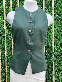 Sleeveless Buttoned Fitted Linen Vest