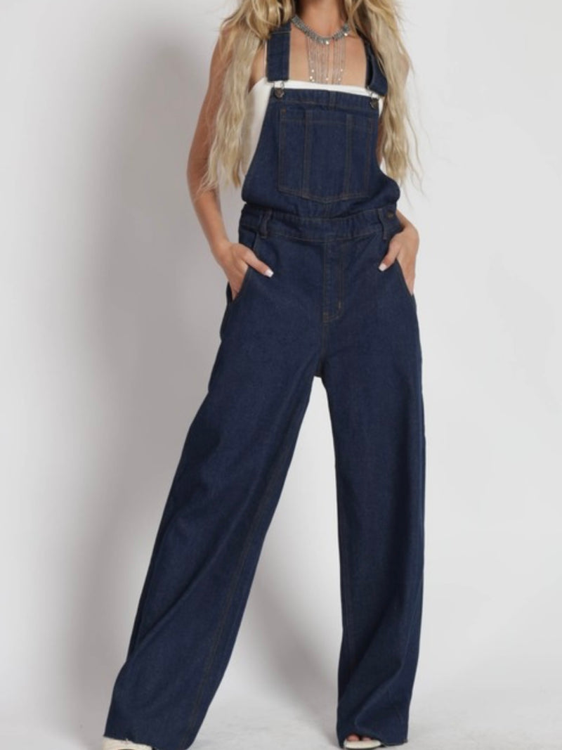 Wide Leg Dark Denim Overall