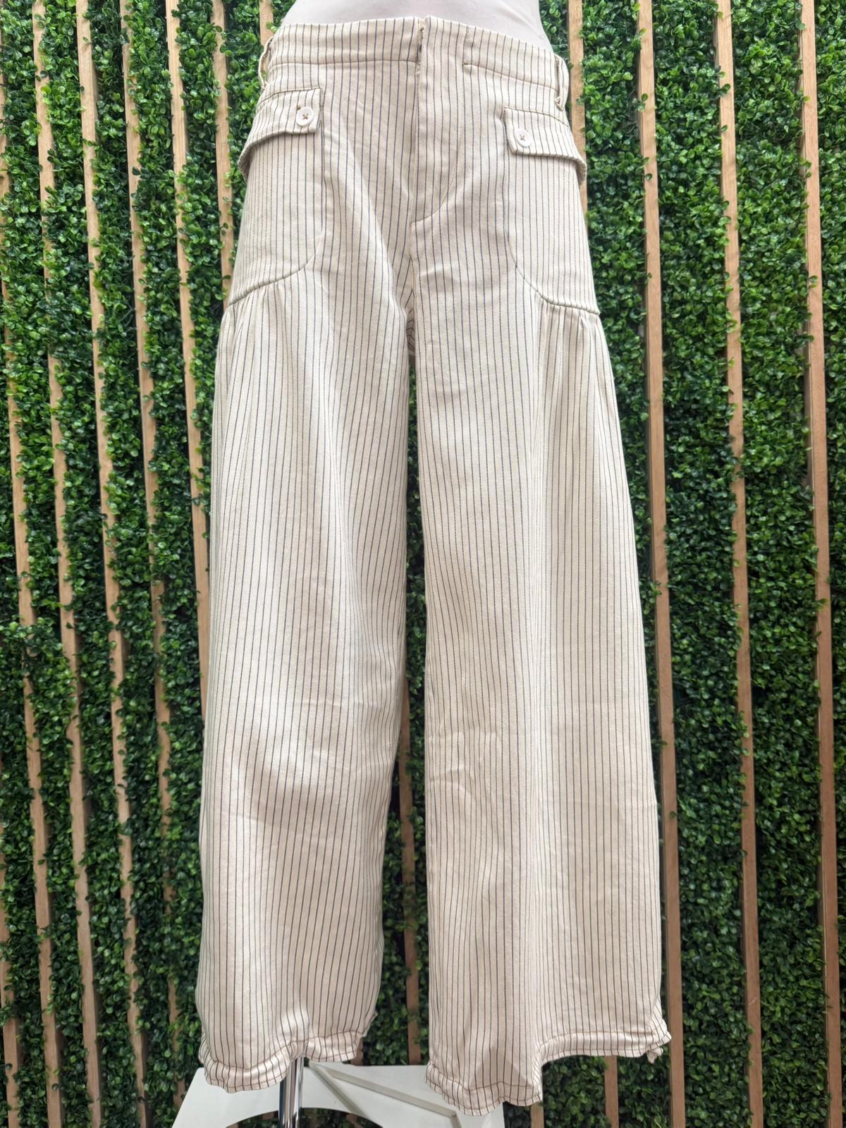 Oatmeal Pinstriped Cuffed Pants