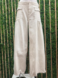Oatmeal Pinstriped Cuffed Pants