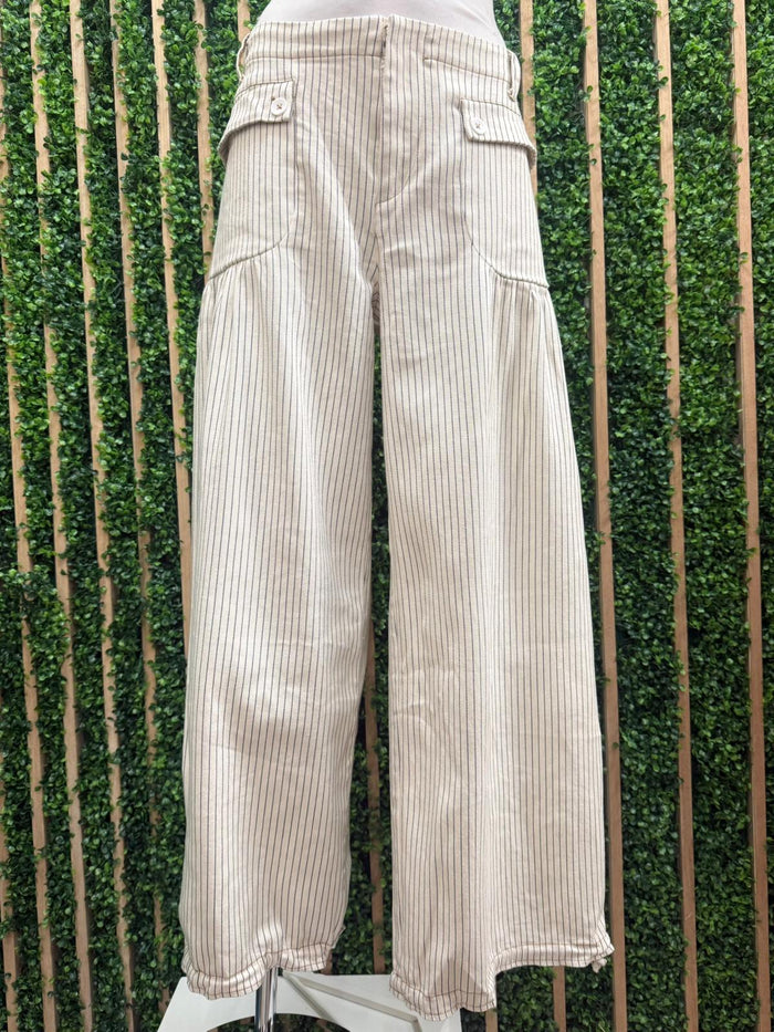 Oatmeal Pinstriped Cuffed Pants