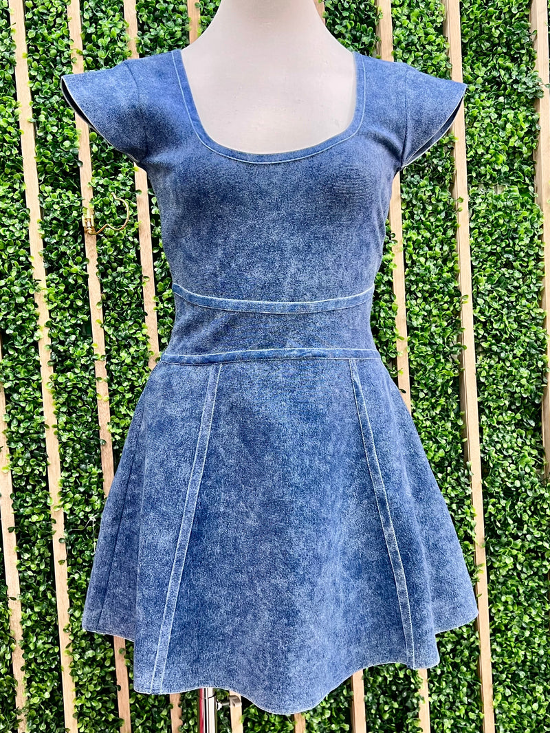 Scoop Neck Fit & Flare Short Denim Dress
