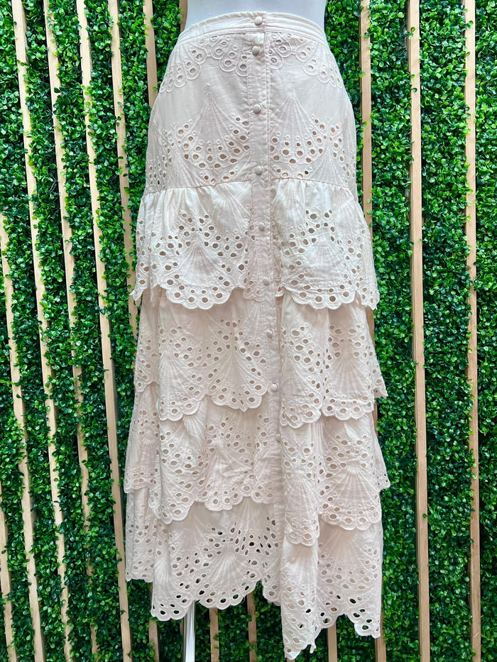 Exquisite Vanilla Boho Chic Tiered Eyelet Maxi Skirt