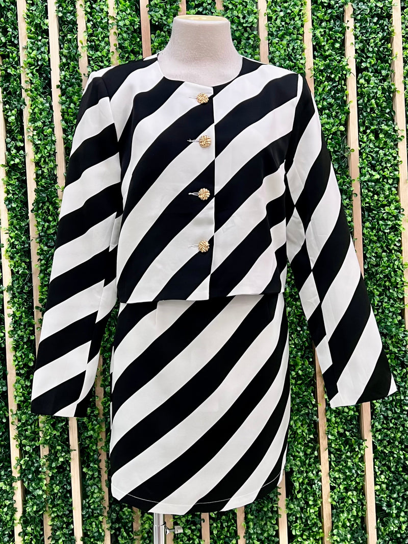 Beautiful Black White Stripe Short Blazer