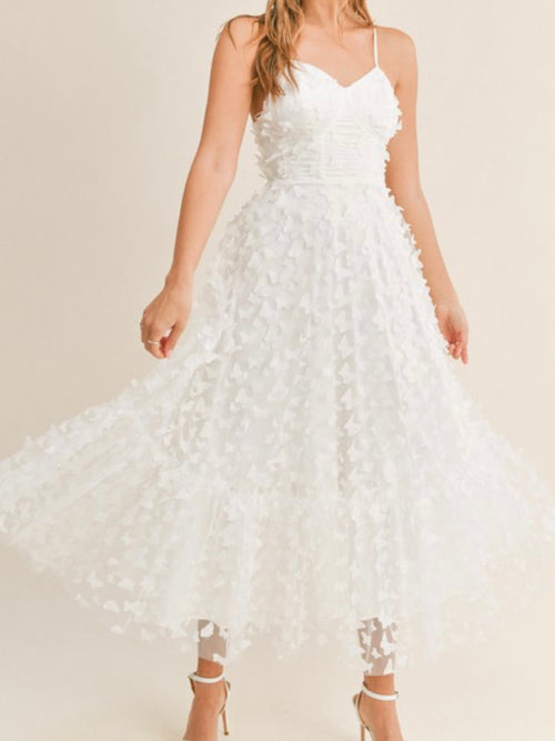 Exquisite White Butterfly Organza Midi Dress