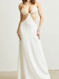 Ivory Lurex Seashell Detail Cutout Maxi Dress