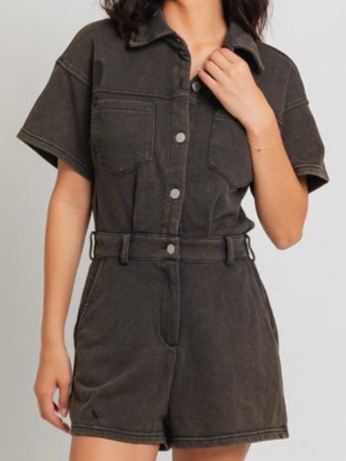 Washed Brown Terry Romper