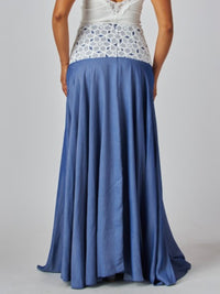 Lace Waist Denim Maxi Skirt
