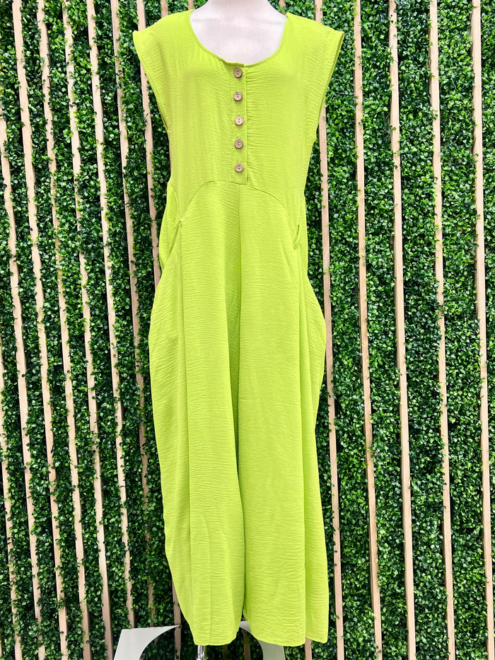 Scoop Neck Button Up Wide Leg Jumpsuit