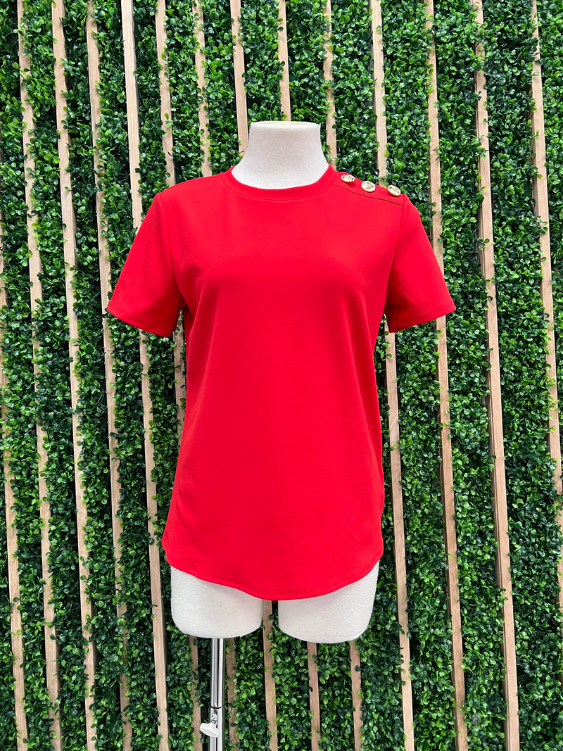 Red Button Detail Top