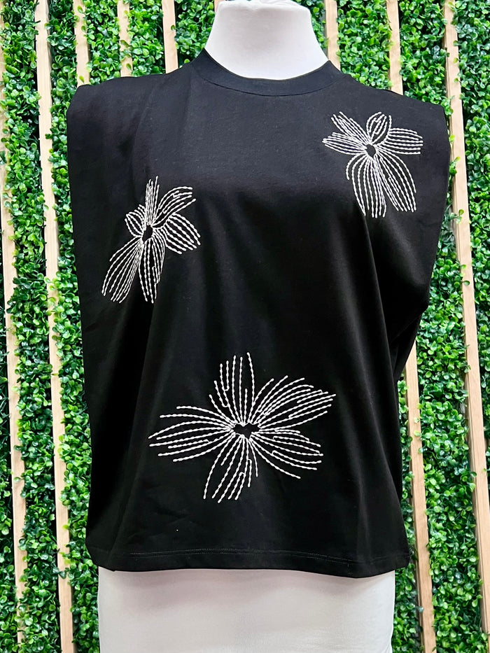 Floral Embroidered Cotton Sleeveless Top