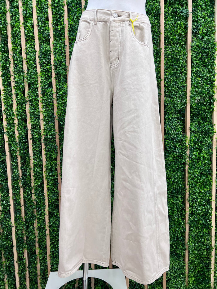Cream Wide Leg Denim Pant