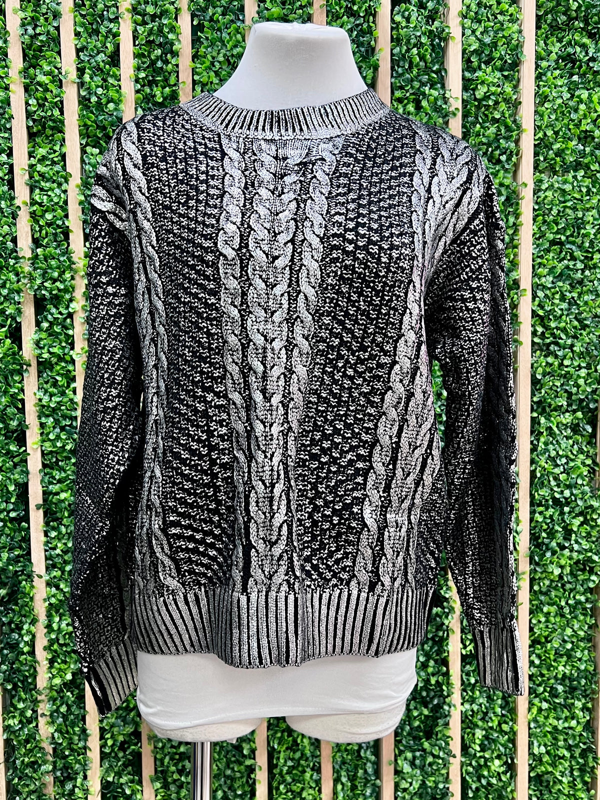 Black Silver Cable Knit Sweater