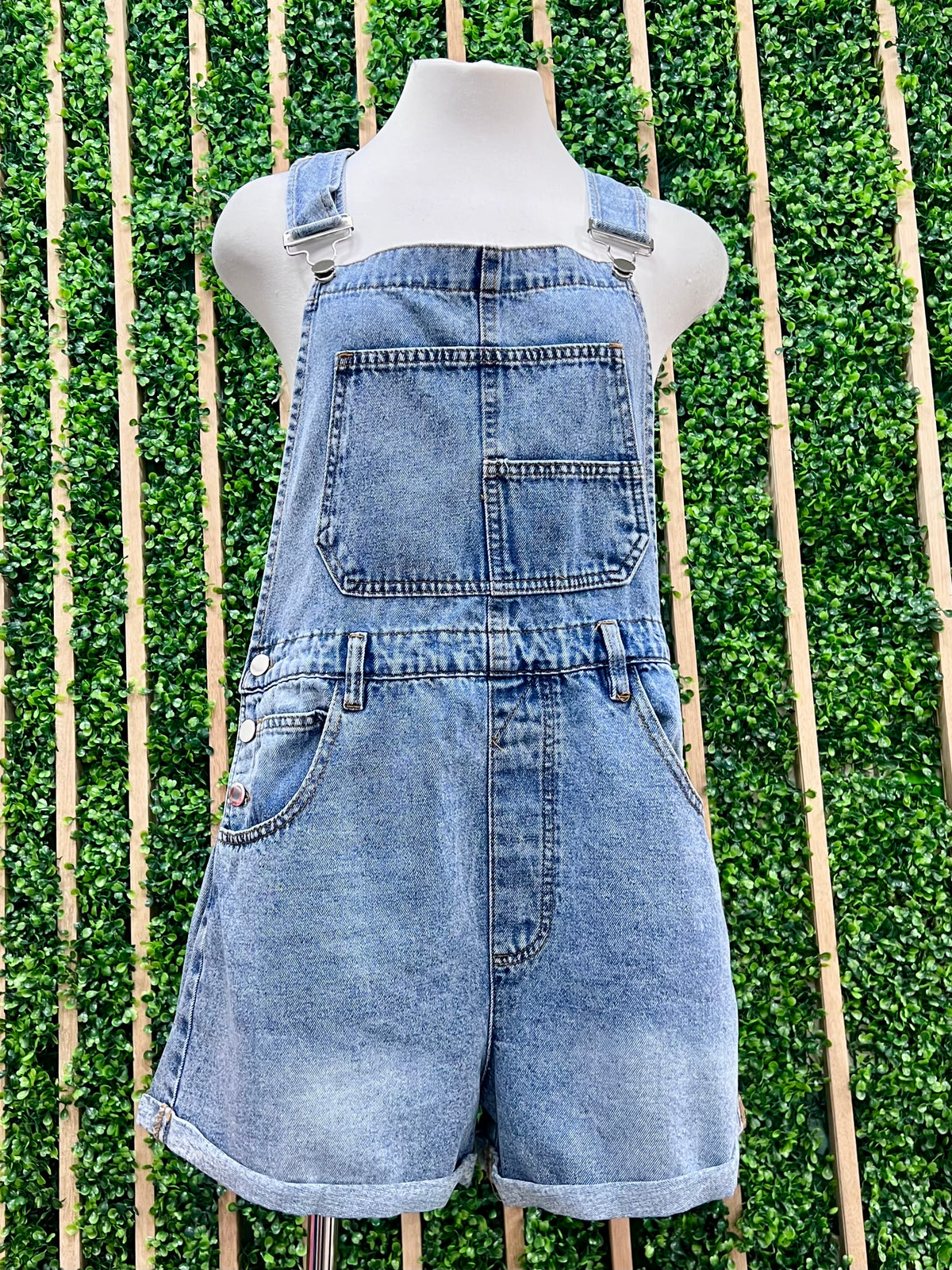 Rolled Hemline Short Denim Overall