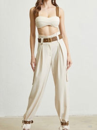 Brown Pleather Trim Detail Bottom