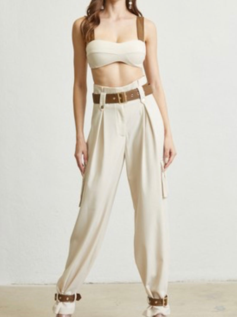 Brown Pleather Trim Detail Bottom