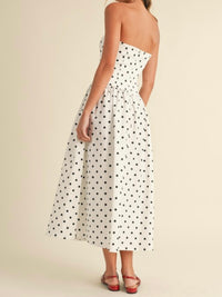 Strapless Polka Dot Drop Waist Midi Dress