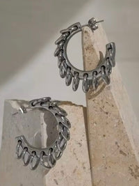 Stainless Steel Chain Detail Hoop Earring