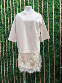 Solid Asymmetric Lace Trim Shirt Dress