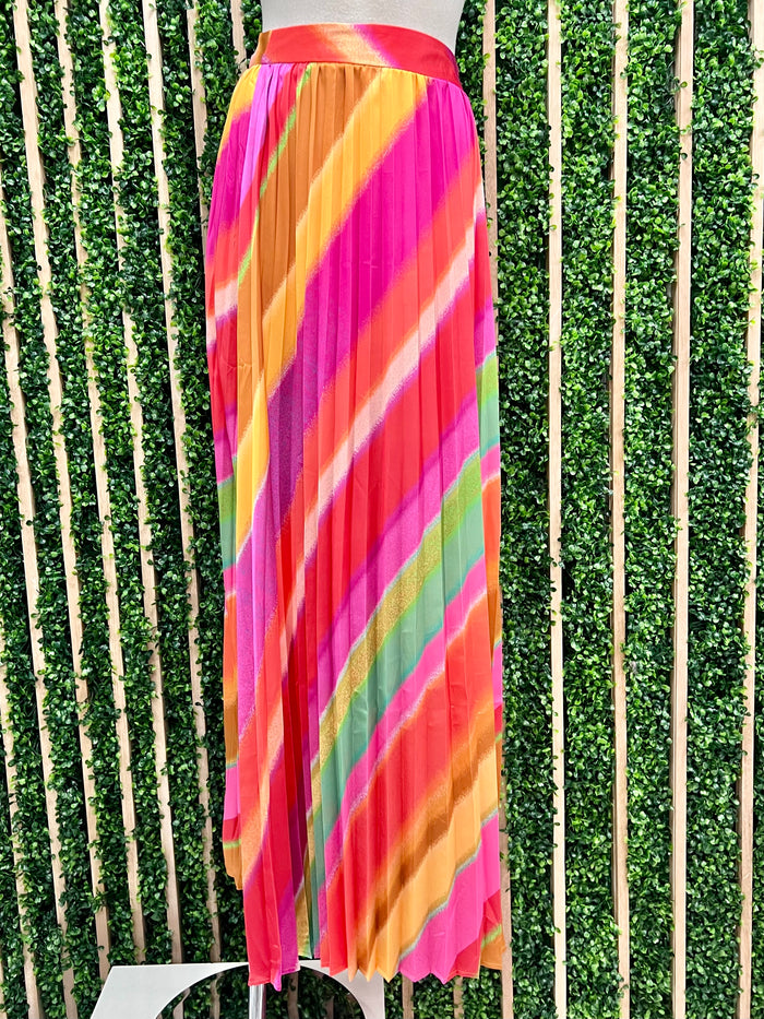 Beautiful Fuchsia Yellow Pleated Maxi Skirt