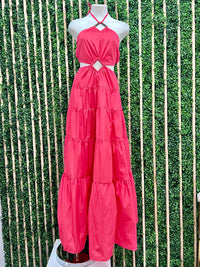 Beautiful Coral Red Cutout Maxi Dress