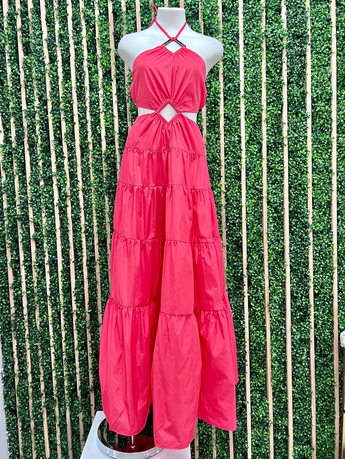 Beautiful Coral Red Cutout Maxi Dress