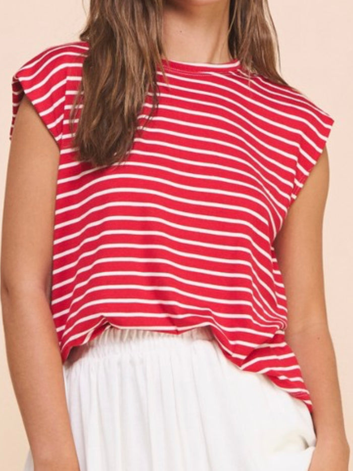 Red Stripe Sleeveless Muscle Sleeve Top