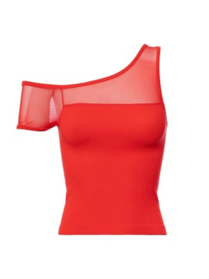 Off Shoulder Mesh Detail Basic Top