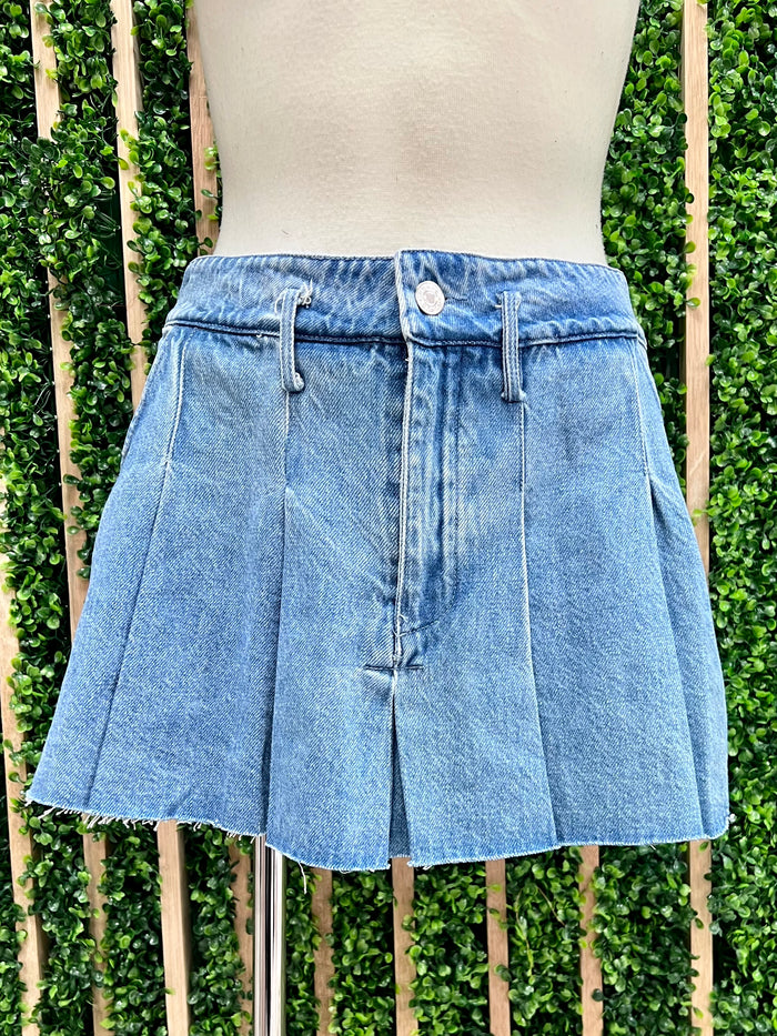 Pleated Denim Short Skirt