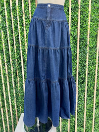 Tiered Maxi Denim Skirt