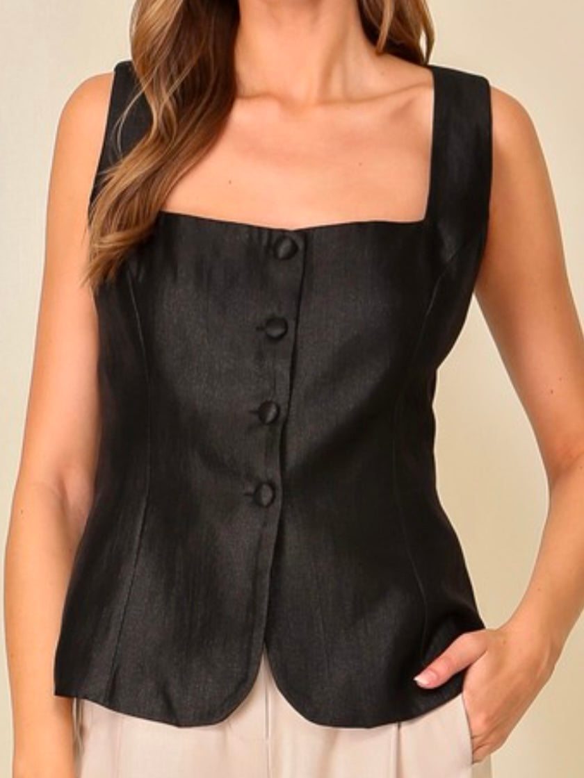 Square Neck Button Down Vest