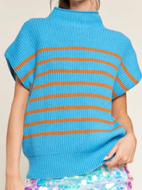 Blue Orange Stripe Sleeveless Sweater