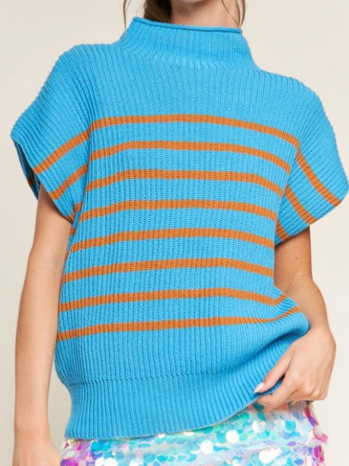 Blue Orange Stripe Sleeveless Sweater