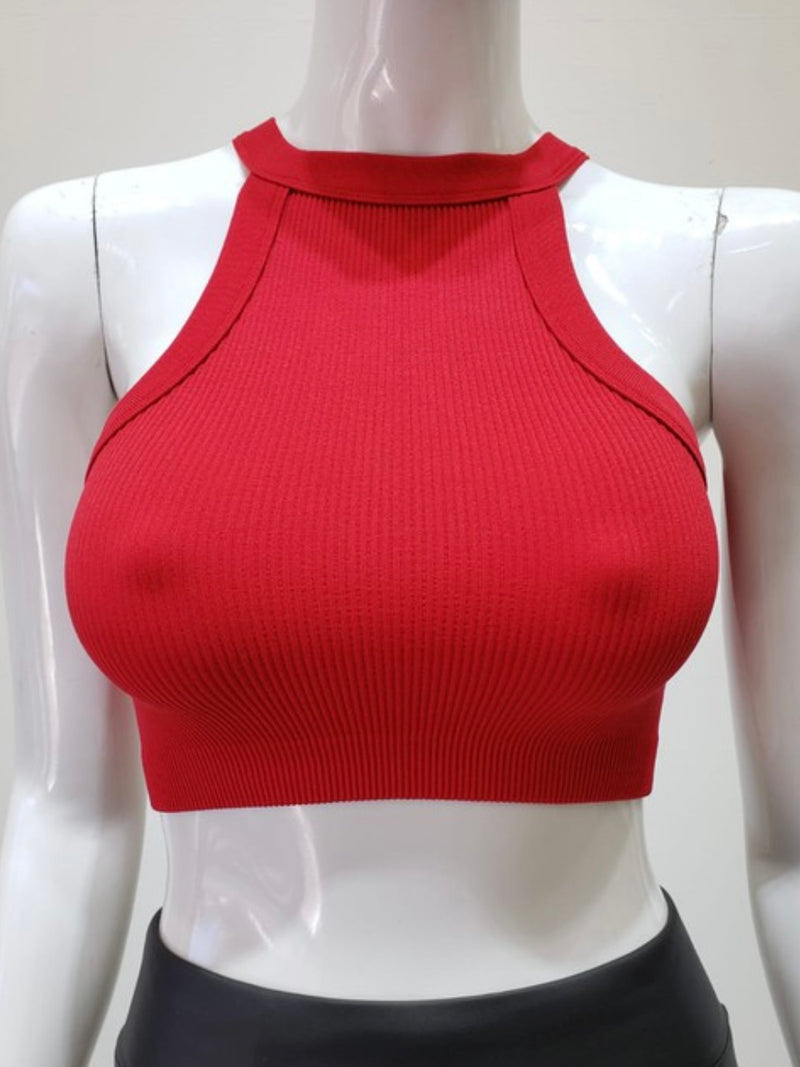 High Neck Ribbed Basic Crop