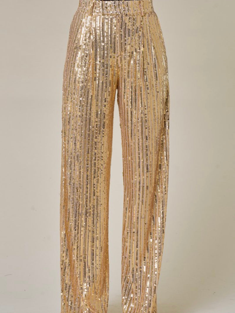 Gold Sequin Wide Leg Pant