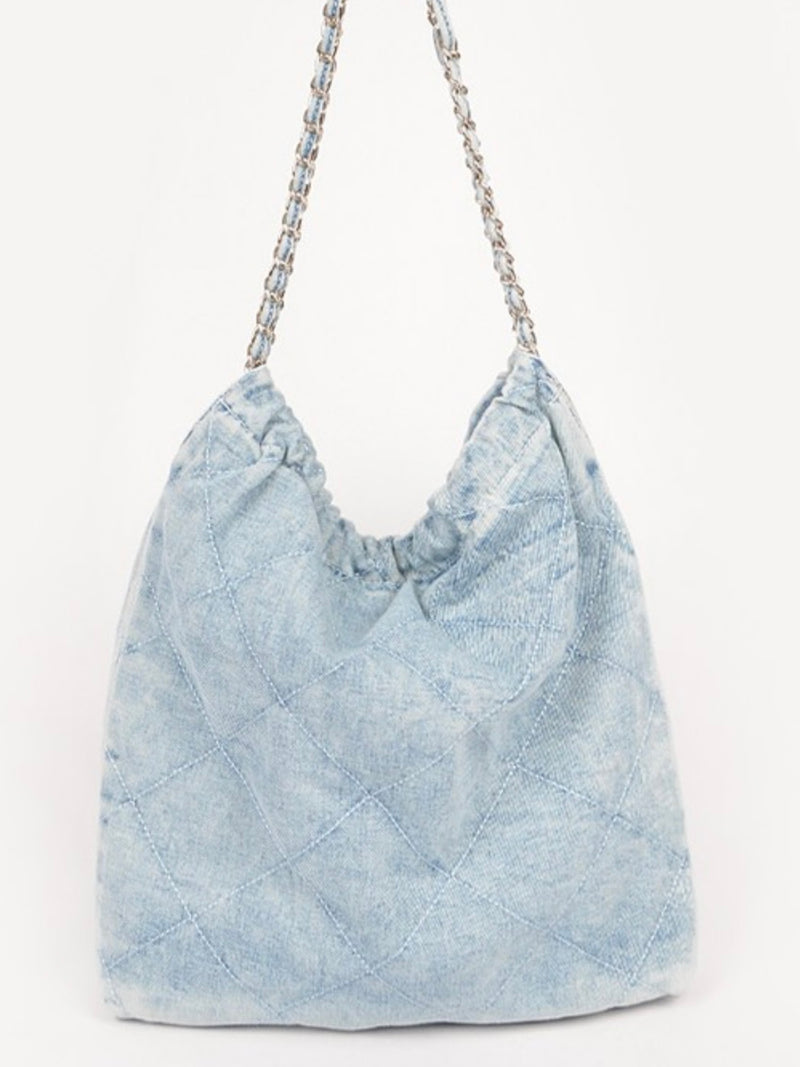 Large Quilted Denim Chain Bag