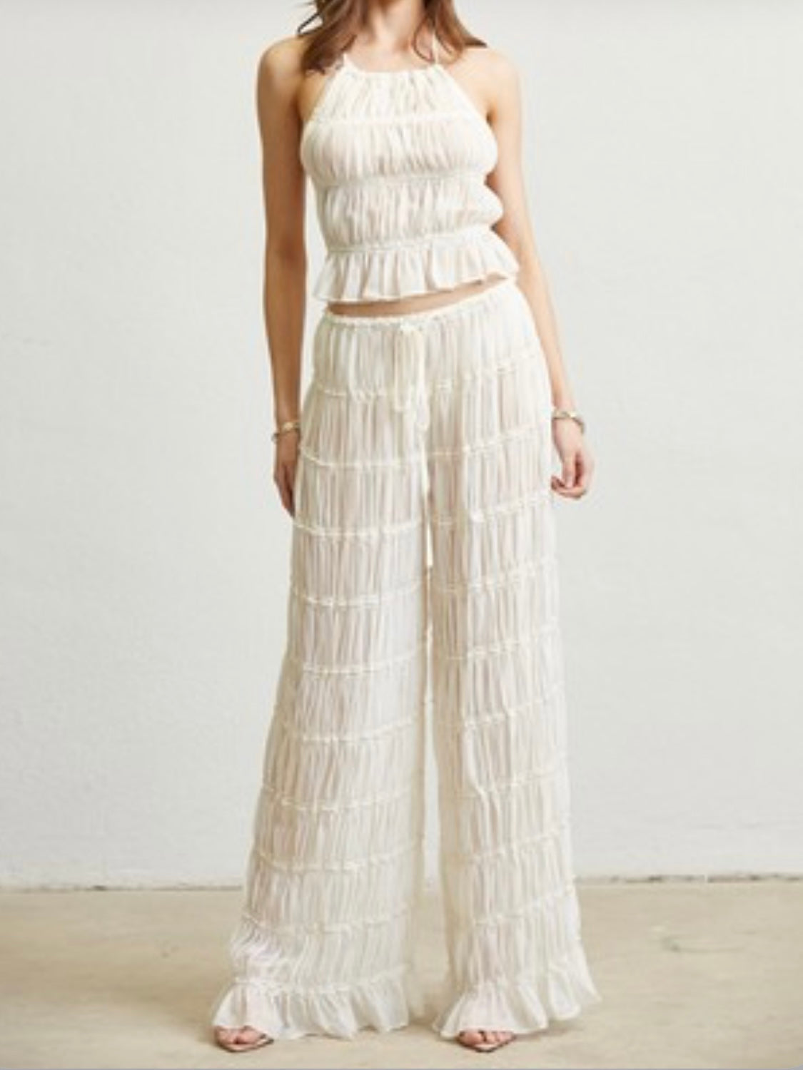 Delicate Beige Shirred Pant Set Ah L La Lifestyle Boutique Delicate Beige Shirred Pant Set Ah L La Lifestyle Boutique