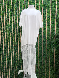 Sheer Lace Layered Shirt Dress