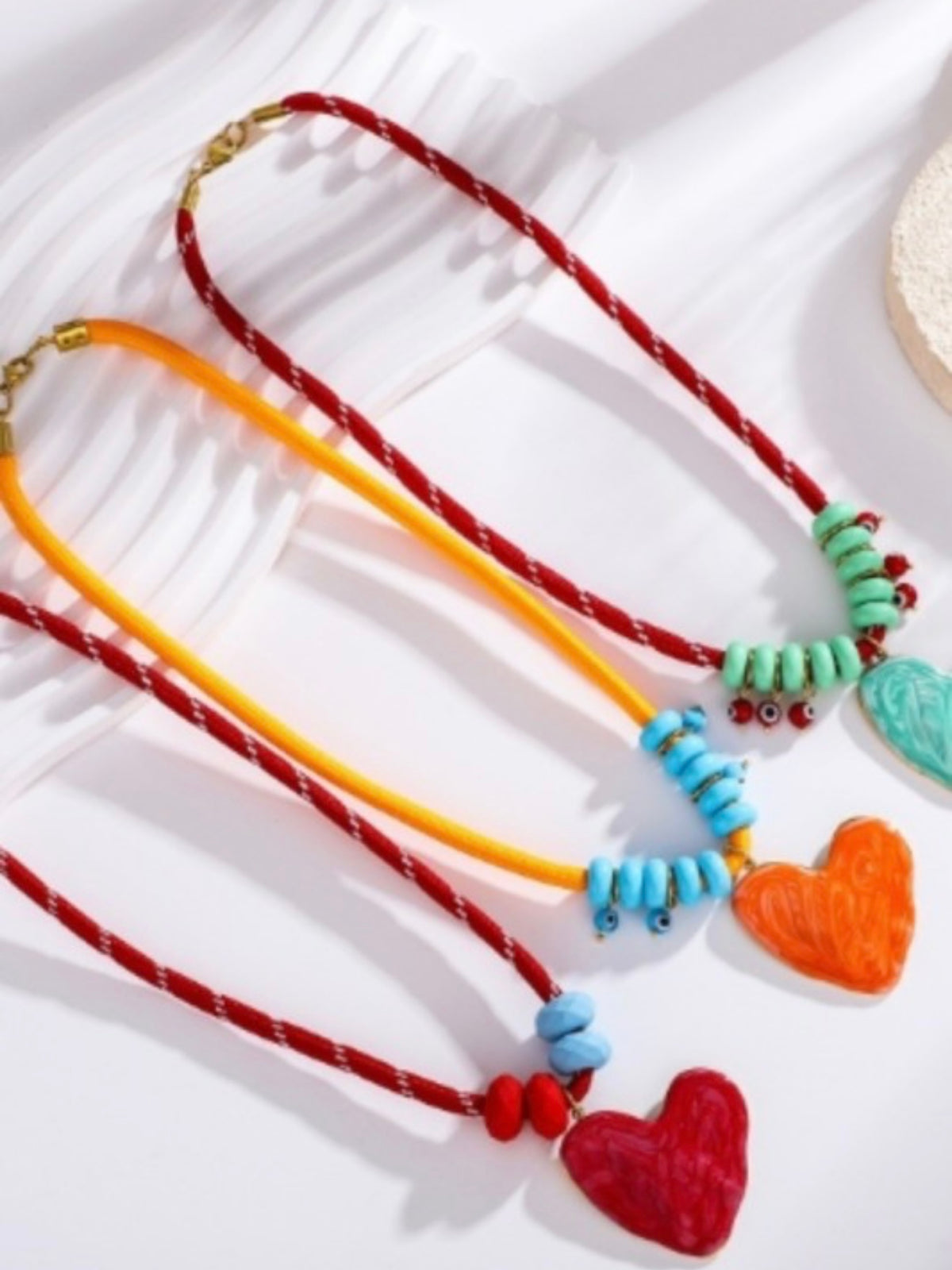 Coastal Heart Charm Beaded Necklace