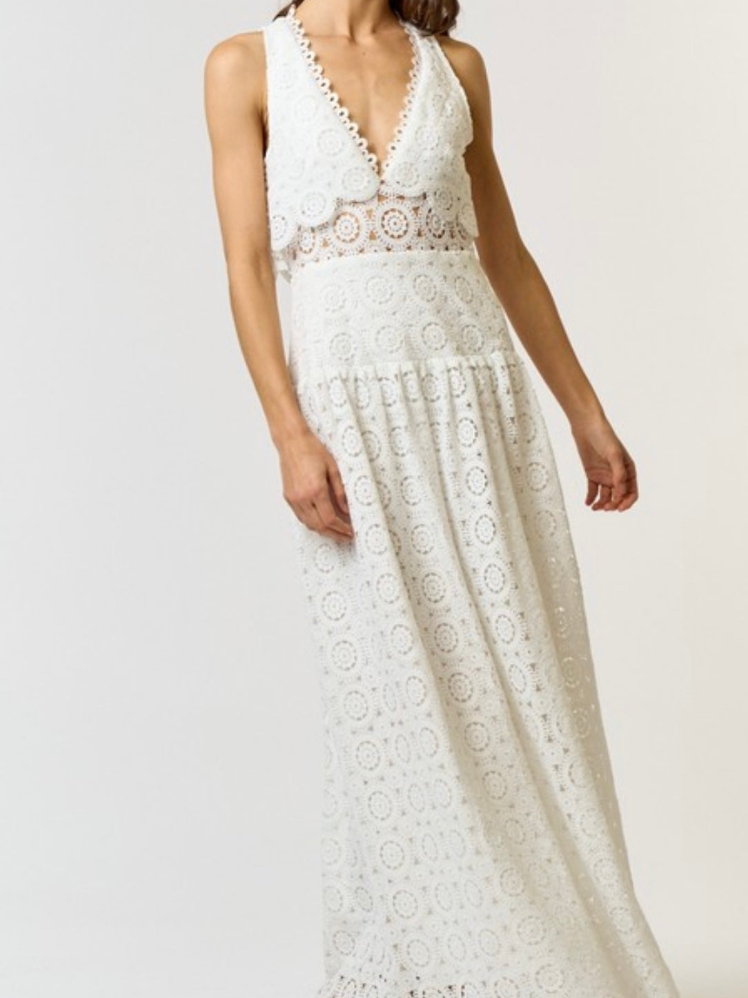 Beautiful White Lace Scalloped Maxi Dress