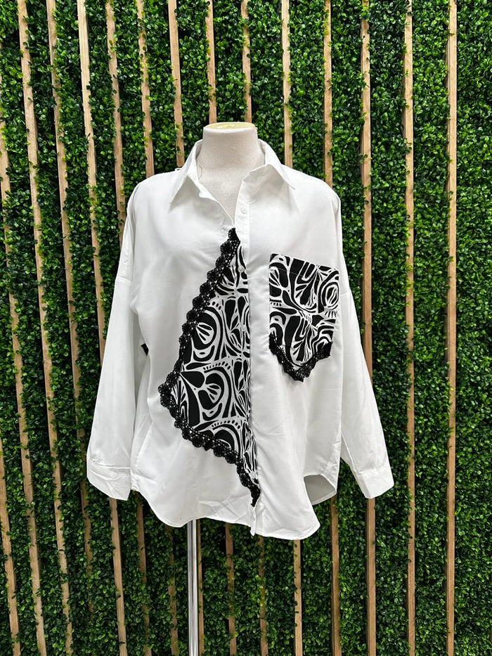 Print Detail Button Down blouse