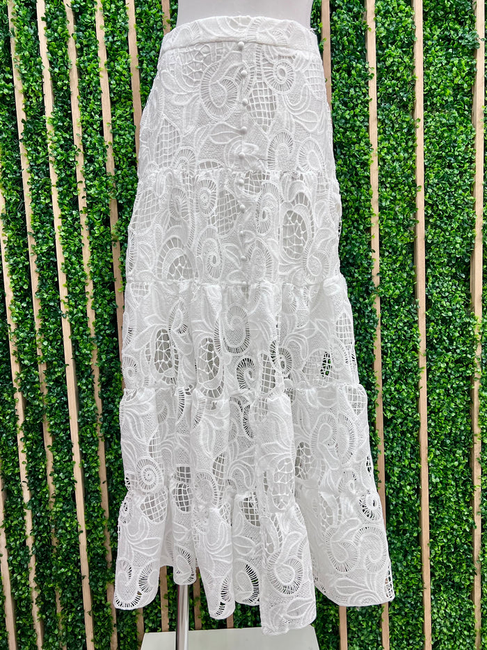 Beautiful White Floral Lace Maxi Skirt