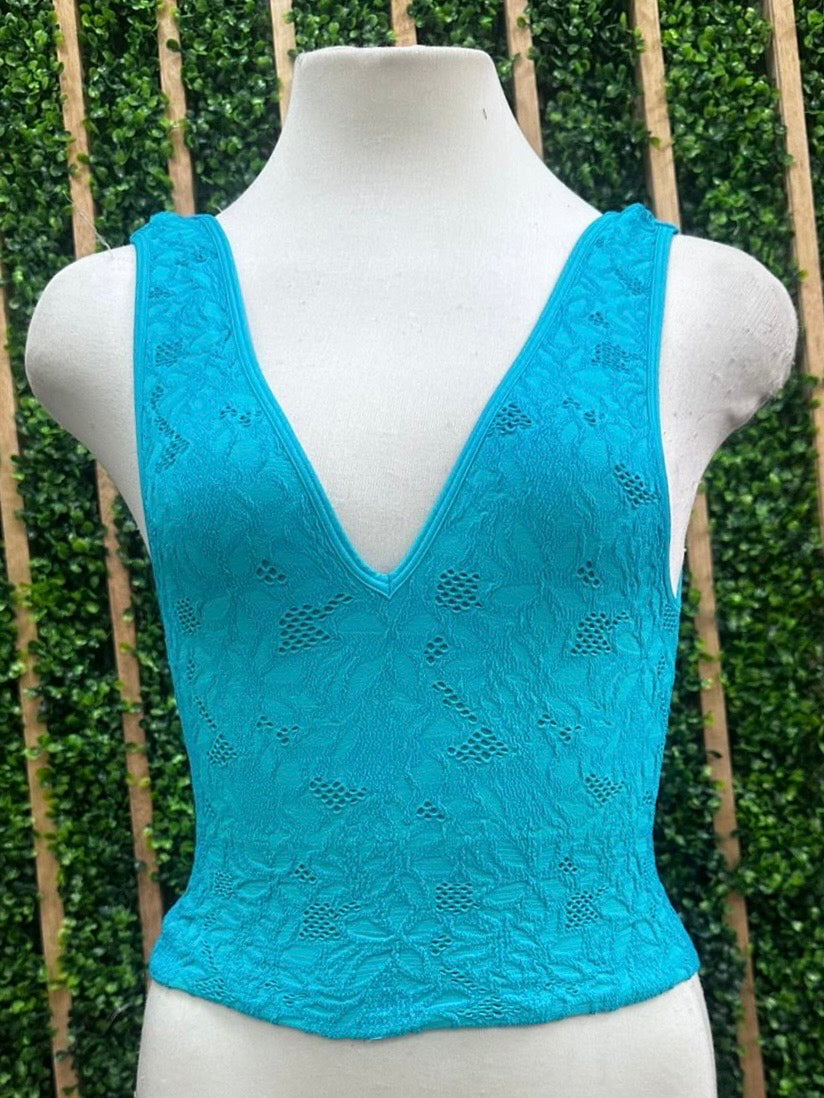 Floral Texture V Neck Basic Top