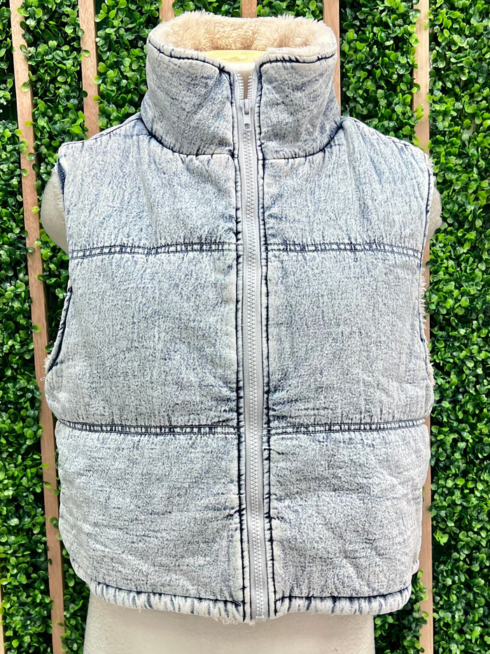 Washed Denim Fleece Vest