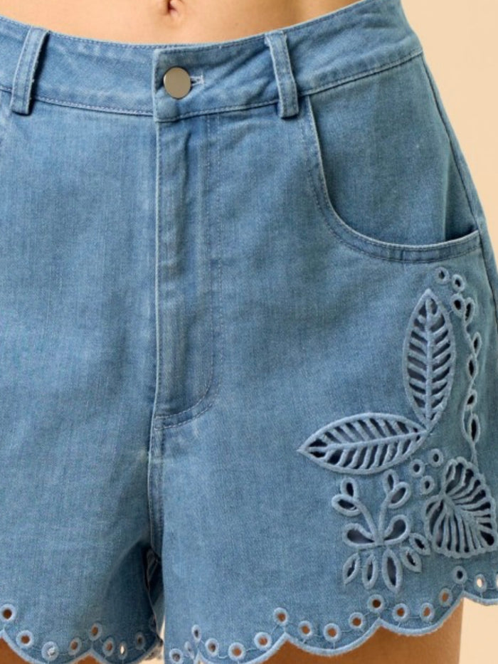 Denim Embroidered Shorts